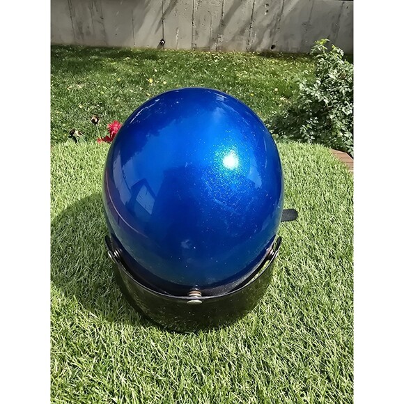 Vintage Blue Metallic Flake Motorcycle Helmet Size Medium With Visor 6 7/8-7 1/8 - Picture 7 of 14